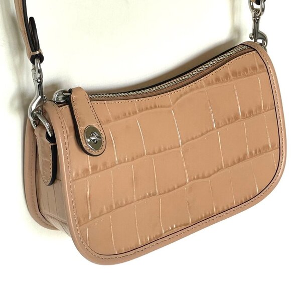 Coach Swinger Bag 20 Croc Embossed Leather Buff Shoulder Bag 80s CP024 Beige - Picture 7 of 10